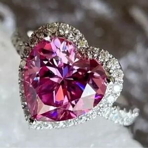 SOLD IN STORE-SOLD IN STORE-3ct Certified pink white Diamond Ring 925 sz-6.5